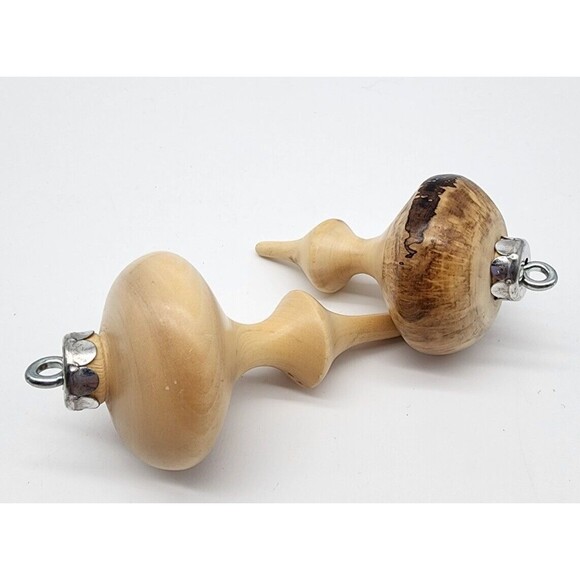 Handmade Other - Handmade Set of 2 Wooden Ornaments Unique Finial Shaped Light wood Minimalist